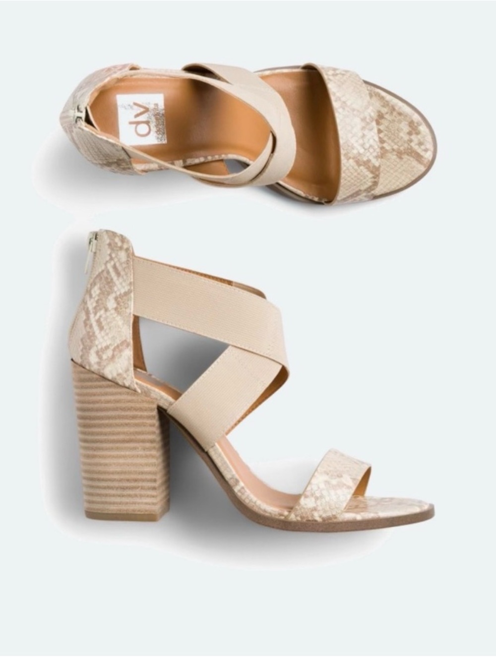 DV by Dolce Vita Beige Snake-Print Block Heel Sandals